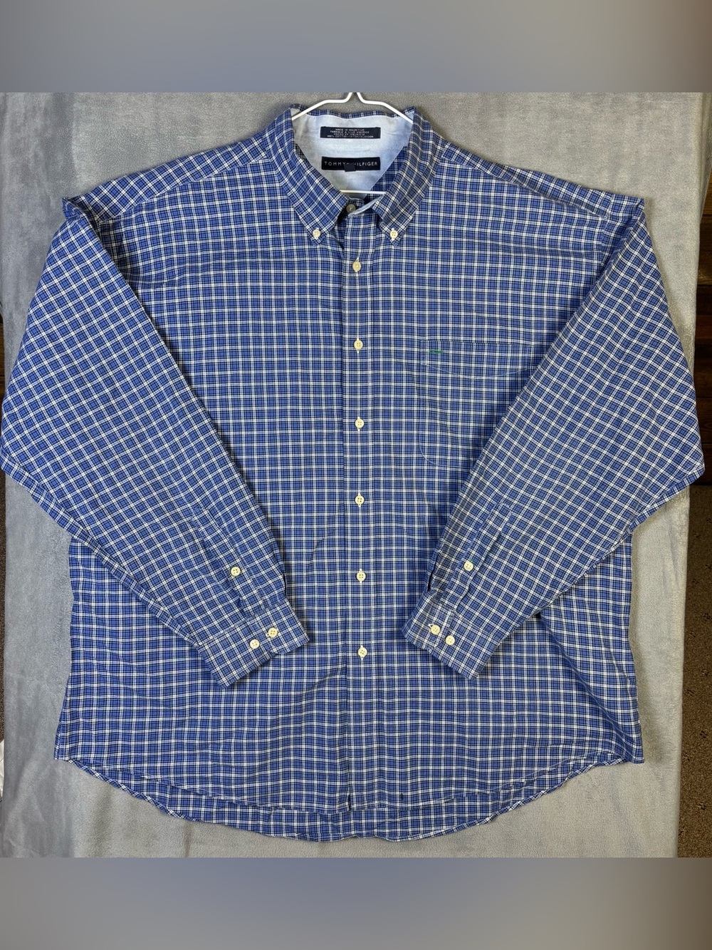 Tommy Hilfiger Shirt XXL Blue Plaid Button Down‎ Crest Logo Vintage Long Sleeve